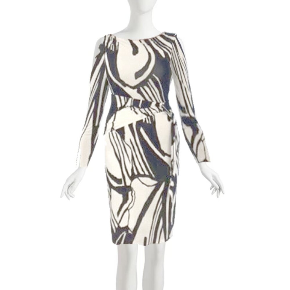 Black and White Animal Print Sleeveless Midi Dress